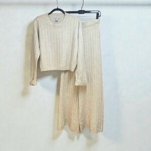 Sincerely Jules Cream Wide-Leg Sweater Knit Pant Set - Lg